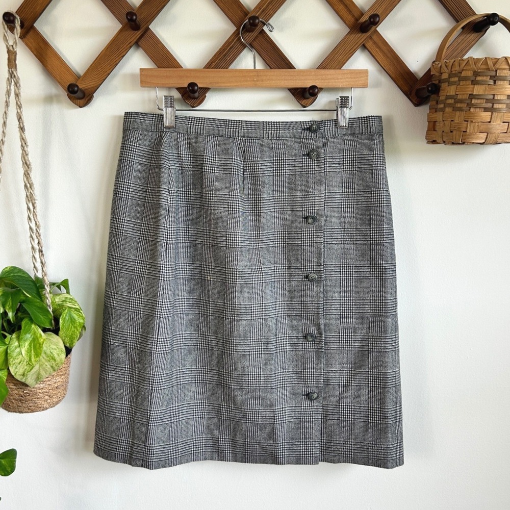 Parisian Signature Vintage Plaid Pencil Skirt Black White Button High Waist